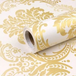 Barebeauty Designer Golden Vinyl Wall Stickers Waterproof Wallpaper (45L * 300W CM) (White Gold)
