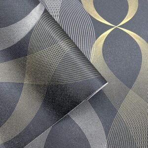 Barebeauty Wall Stickers for Kitchen, Wood Wallpaper DIY PVC Shelf Liner, Furniture, Almirah, Table Top, Wardrobe, Multipurpose uses (45L * 300W CM) (Black Gold Wave)