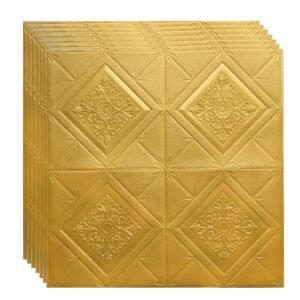 Barebeauty 3D Brick Wallpaper for Wall ? Self Adhesive PE Foam Wall Stickers, 3D Wall Paper Waterproof DIY Wall Panels for Home & Office D?cor (70L * 77W CM) (GOLD DESIGN-2)