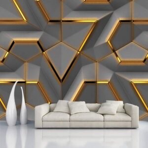 Barebeauty Wallpaper for Wall Self Adhesive Waterproof Wallpaper Stickers for Bedroom Home (45L * 300W CM) (Geometric Black Gold)