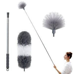 Barebeauty Microfiber Feather Duster with Extendable Pole, 100" Telescoping Cobweb (STP-Dusr-2In1GrayWhite)