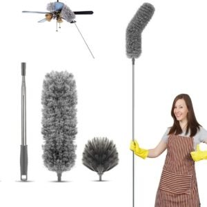 Barebeauty Microfiber Feather Duster with Extendable Pole, 100" Telescoping Cobweb (STP-Duster-2In1Gray)