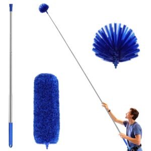 Barebeauty Microfiber Feather Duster with Extendable Pole, 100" Telescoping Cobweb (STP-Duster-2in1Blue)