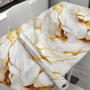 Barebeauty New Vinyl Marble Wallpaper Peel and Stick Waterproof Wallpaper (60L * 200W CM) (White Gold) (54)