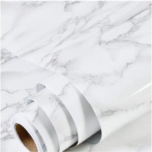 Barebeauty New Vinyl Marble Wallpaper Peel and Stick Waterproof Wallpaper (60L * 200W CM) (DE-WhiteMarble)