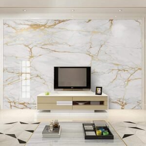Barebeauty New Vinyl Marble Wallpaper Peel and Stick Waterproof Wallpaper (60L * 200W CM) (DE-goldWhite)