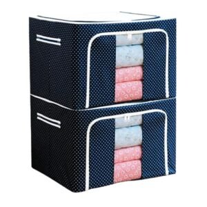 Barebeauty Clothes Storage Box Foldable Steel Frame Clothes Organizer Storage Box for Wardrobe, Saree, Shirts, and BlanIndia Dotts (66 Ltr - Pack Of 1) (blue)