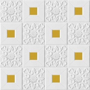 Barebeauty Self-Adhesive Waterproof PE Foam 3D Wallpaper Sticker for Bathroom, Living Room, and Home Decoration (70L * 70W CM) (GOLD TIKADI)