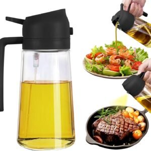 2 in 1 Olive Oil Sprayer and Dispenser Bottle for Kitchen 500ml Glass Oil Bottle with Premium Nozzle Cooking Oil Sprayer for Healthy Cooking and Salad Making Spray Bottle