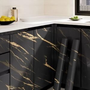 Barebeauty Kitchen Wallpaper Oil Proof Waterproof Self Adhesive Wall Stickers for Kitchen Anti Mold Heat Resistant Aluminium Backsplash Wallpaper (60L * 200W CM) (Black Gold)