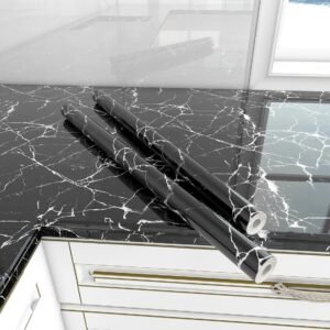 Barebeauty Kitchen Wallpaper Oil Proof Waterproof Self Adhesive Wall Stickers for Kitchen Anti Mold Heat Resistant Aluminium Backsplash Wallpaper (60L * 200W CM) (Black)