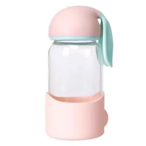 Cute Rabbit Ear Water Bottle for Kids Cartoon Glass Bottle with Protective Silicone Sleeve Leak Proof Portable and Safe Drinking Bottle for School Travel Everyday Use - 350ml