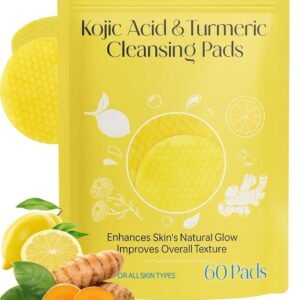 Kojic Acid Turmeric Cleansing Pads for Face Brightening Exfoliating Pad for Dark Spots Glowing Skin Texture Improvement Daily Facial Wipes for All Skin Types 60 Pads