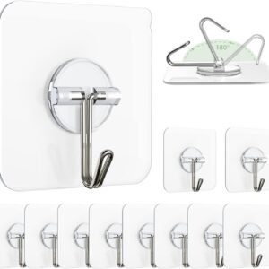Heavy Duty Transparent Adhesive Wall Hooks with Flower Design Waterproof Seamless Self Adhesive Utility Hooks for Kitchen Bathroom Home Office Strong No Drill Hangers (Pack of 12)